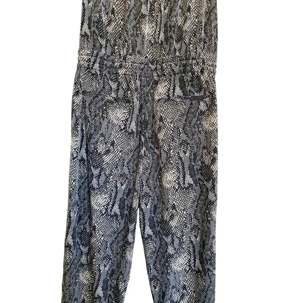 Express Womens Snakeskin Print Strapless Jumpsuit Grey Black XS Drawstring Waist